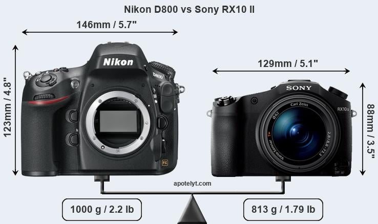 Size Nikon D800 vs Sony RX10 II