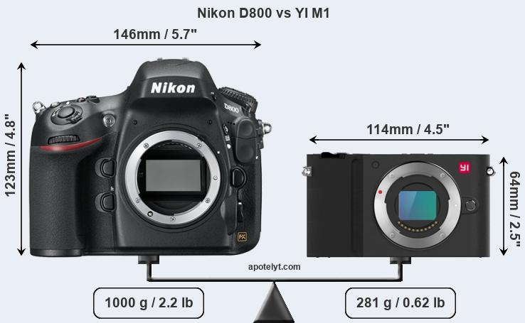 Size Nikon D800 vs YI M1