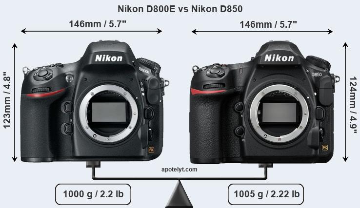 Size Nikon D800E vs Nikon D850