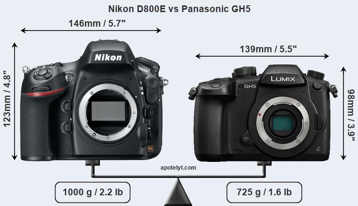 Size Nikon D800E vs Panasonic GH5