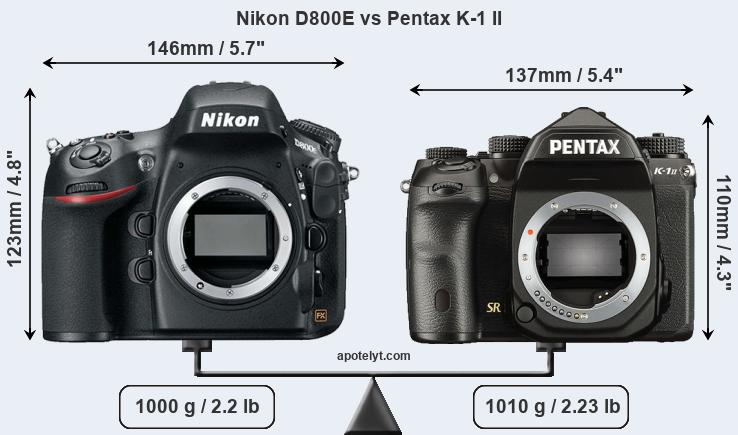 Size Nikon D800E vs Pentax K-1 II