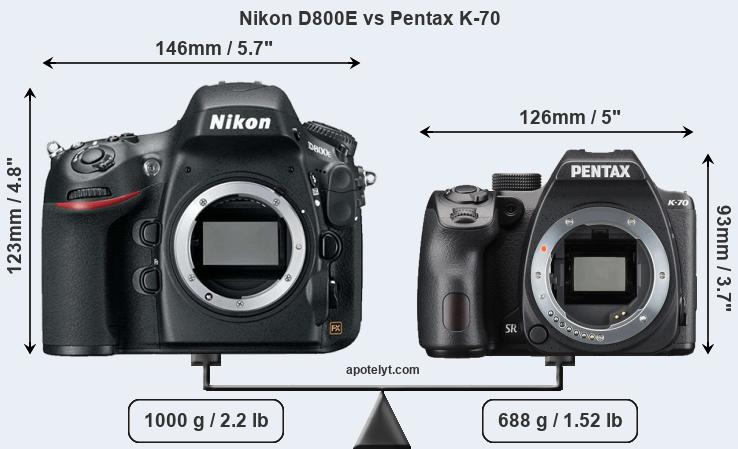 Size Nikon D800E vs Pentax K-70