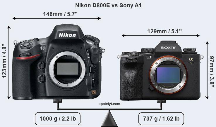 Size Nikon D800E vs Sony A1