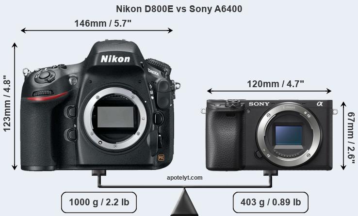 Size Nikon D800E vs Sony A6400