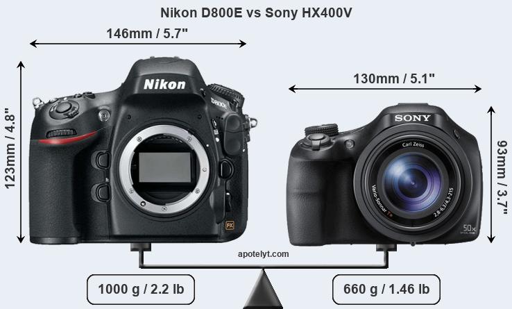 Size Nikon D800E vs Sony HX400V