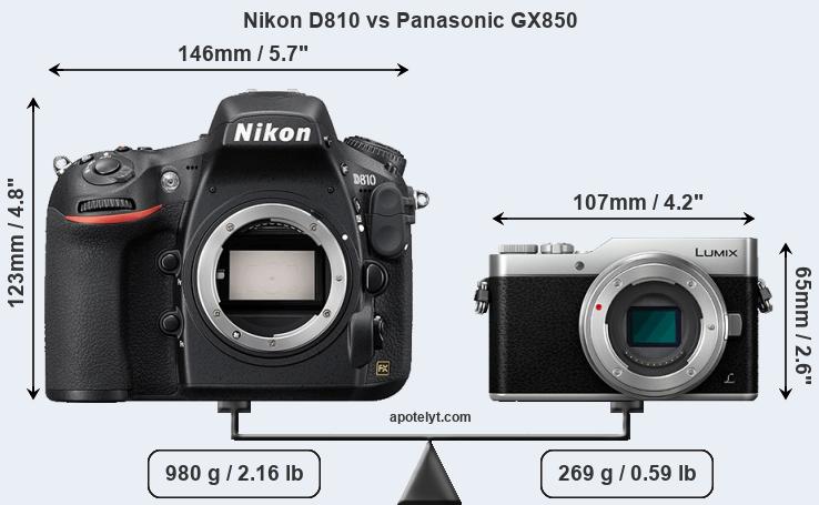 Size Nikon D810 vs Panasonic GX850