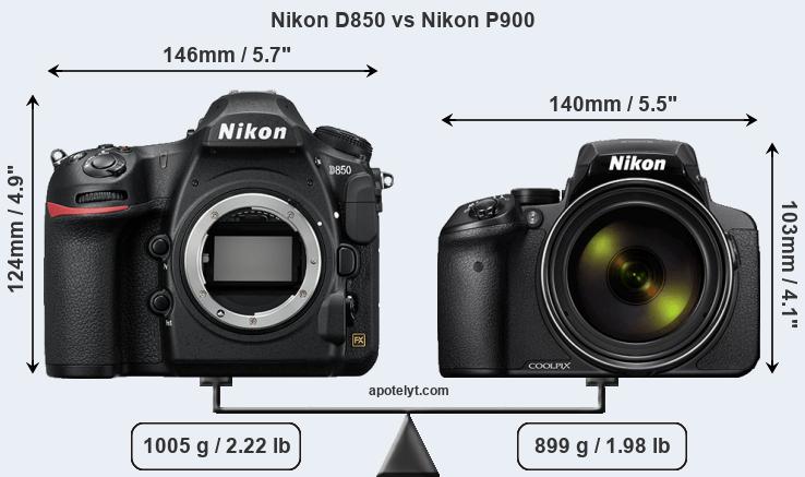 Size Nikon D850 vs Nikon P900