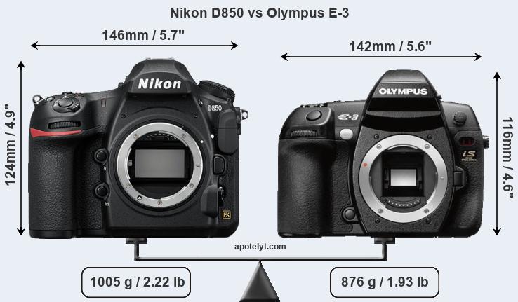 Size Nikon D850 vs Olympus E-3