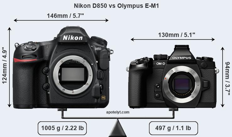 Size Nikon D850 vs Olympus E-M1