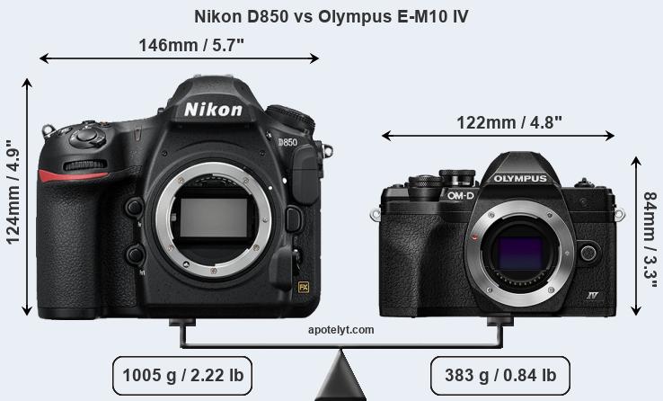 Size Nikon D850 vs Olympus E-M10 IV