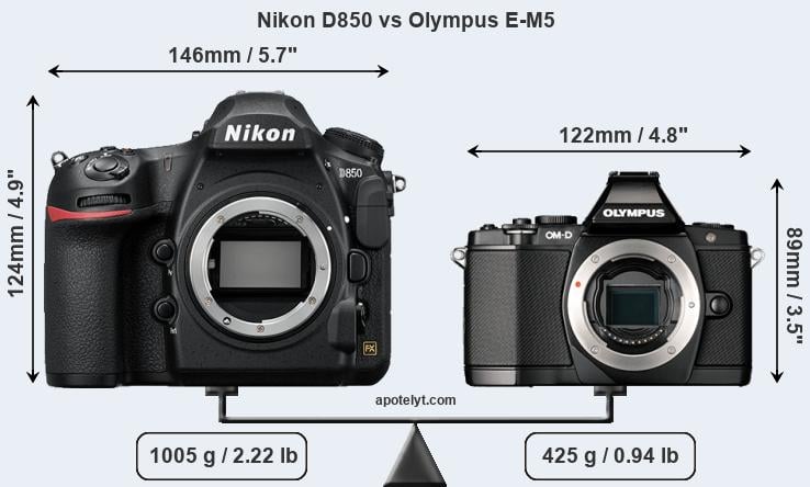 Size Nikon D850 vs Olympus E-M5