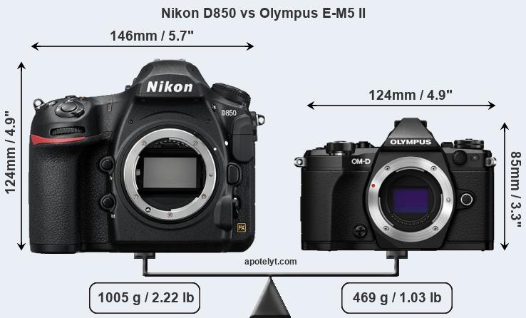 Size Nikon D850 vs Olympus E-M5 II
