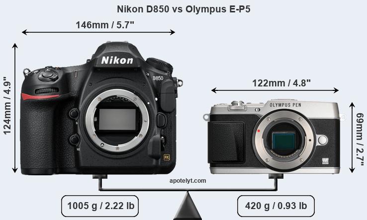 Size Nikon D850 vs Olympus E-P5