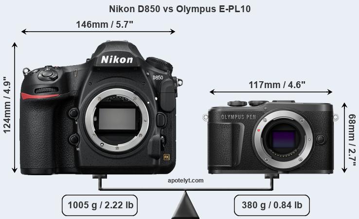 Size Nikon D850 vs Olympus E-PL10