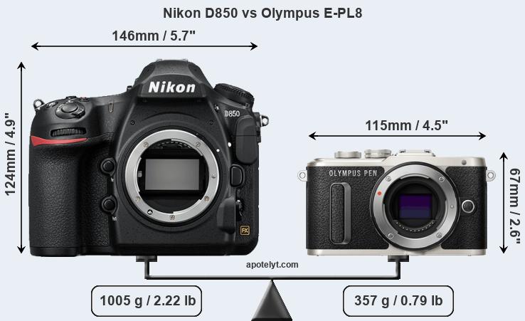 Size Nikon D850 vs Olympus E-PL8