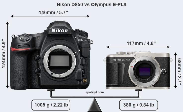 Size Nikon D850 vs Olympus E-PL9