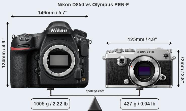 Size Nikon D850 vs Olympus PEN-F