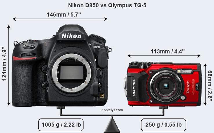 Size Nikon D850 vs Olympus TG-5