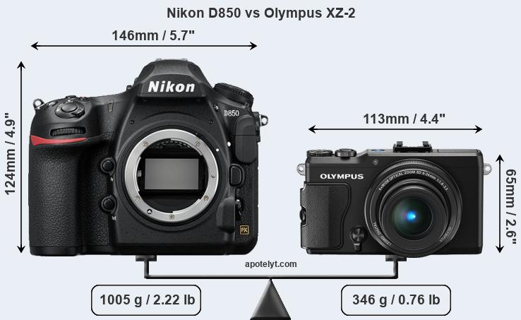 Size Nikon D850 vs Olympus XZ-2