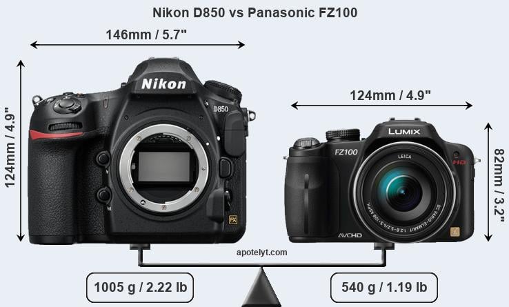 Size Nikon D850 vs Panasonic FZ100