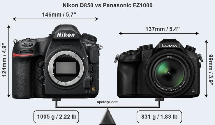 Size Nikon D850 vs Panasonic FZ1000