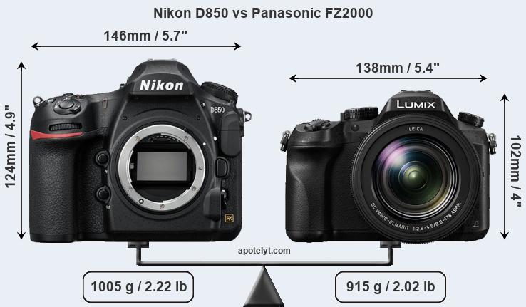 Size Nikon D850 vs Panasonic FZ2000