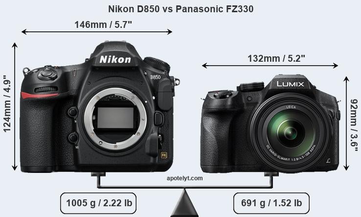Size Nikon D850 vs Panasonic FZ330