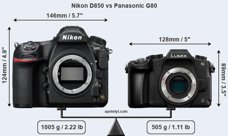 Size Nikon D850 vs Panasonic G80