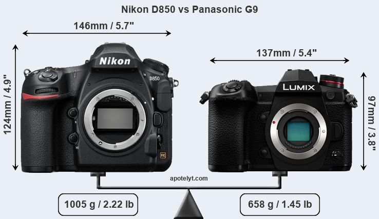 Size Nikon D850 vs Panasonic G9