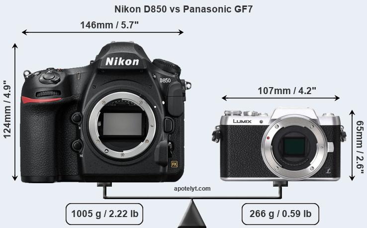 Size Nikon D850 vs Panasonic GF7