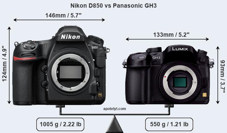 Size Nikon D850 vs Panasonic GH3