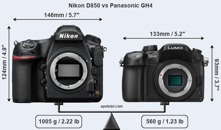 Size Nikon D850 vs Panasonic GH4