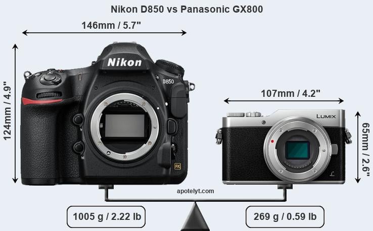 Size Nikon D850 vs Panasonic GX800