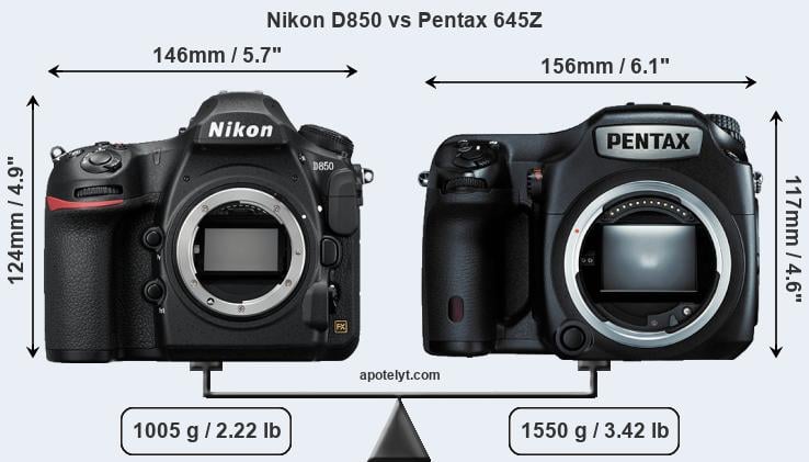 Size Nikon D850 vs Pentax 645Z