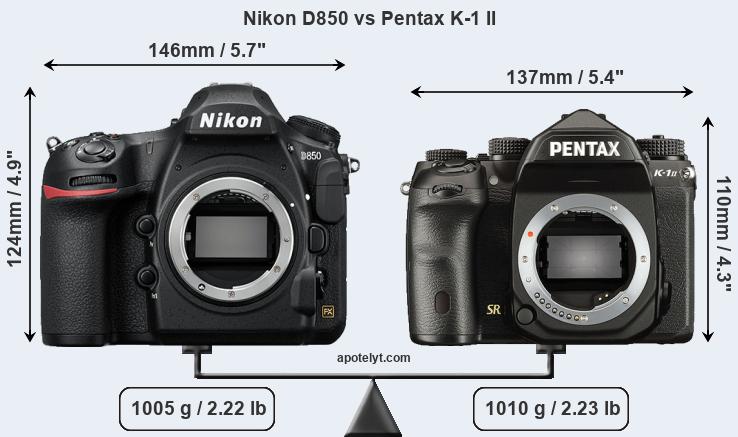 Size Nikon D850 vs Pentax K-1 II