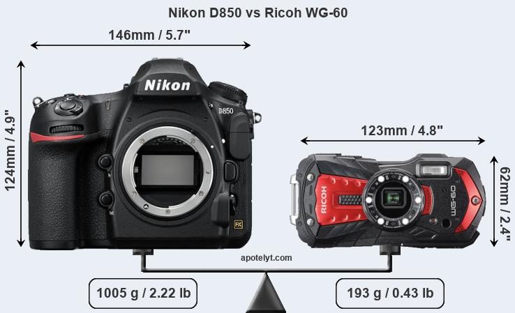 Size Nikon D850 vs Ricoh WG-60