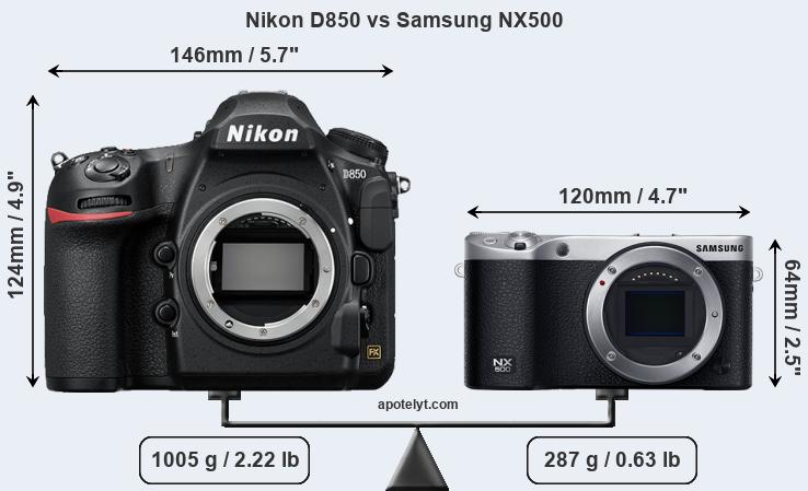 Size Nikon D850 vs Samsung NX500