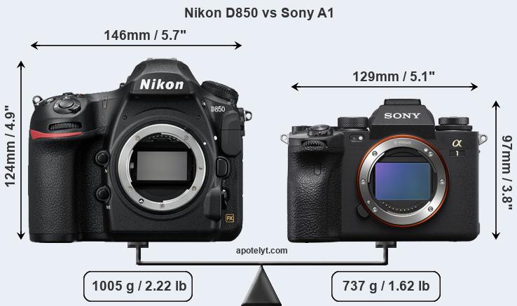 Size Nikon D850 vs Sony A1