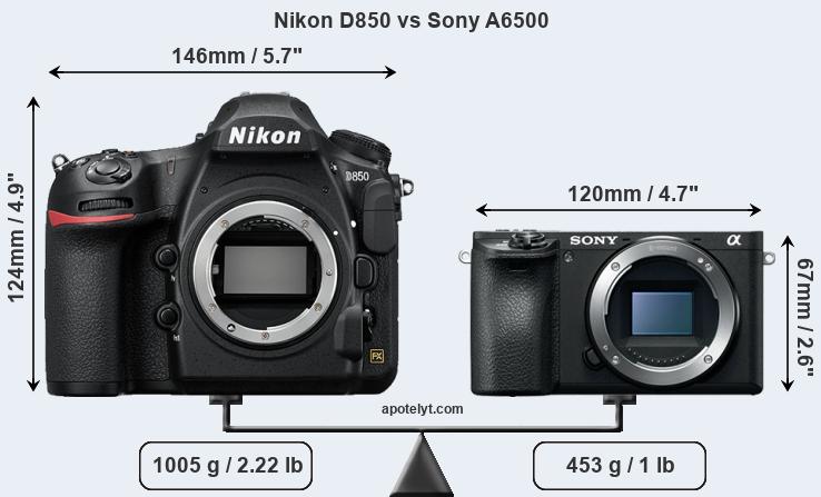 Size Nikon D850 vs Sony A6500