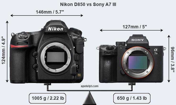 Size Nikon D850 vs Sony A7 III
