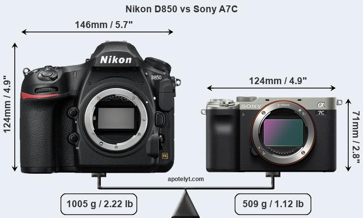 Size Nikon D850 vs Sony A7C