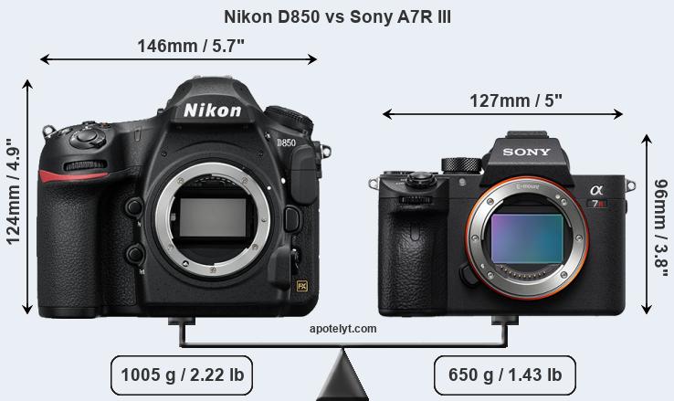 Size Nikon D850 vs Sony A7R III