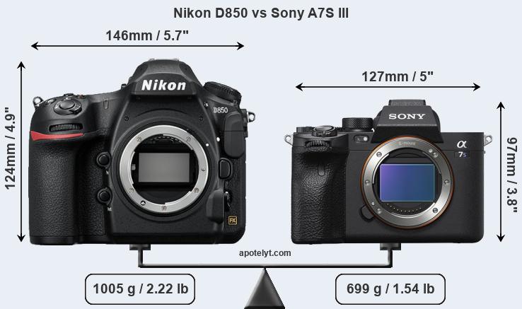 Size Nikon D850 vs Sony A7S III