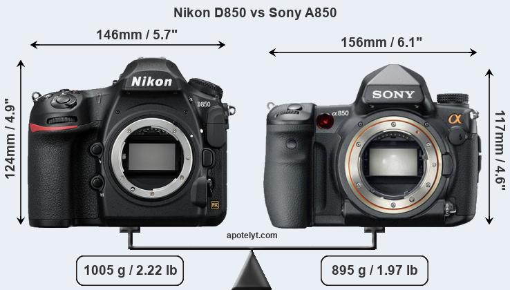 Size Nikon D850 vs Sony A850
