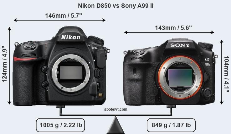 Size Nikon D850 vs Sony A99 II