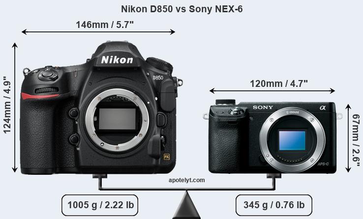 Size Nikon D850 vs Sony NEX-6