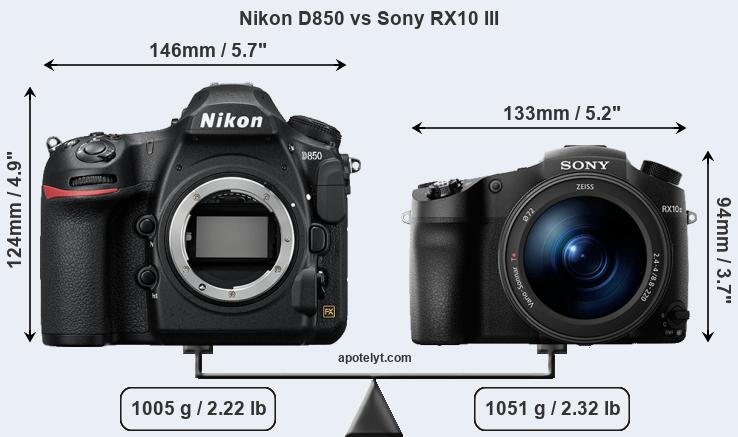 Size Nikon D850 vs Sony RX10 III