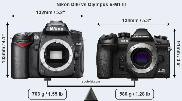 Size Nikon D90 vs Olympus E-M1 III