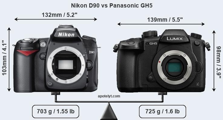 Size Nikon D90 vs Panasonic GH5