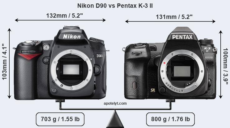 Size Nikon D90 vs Pentax K-3 II